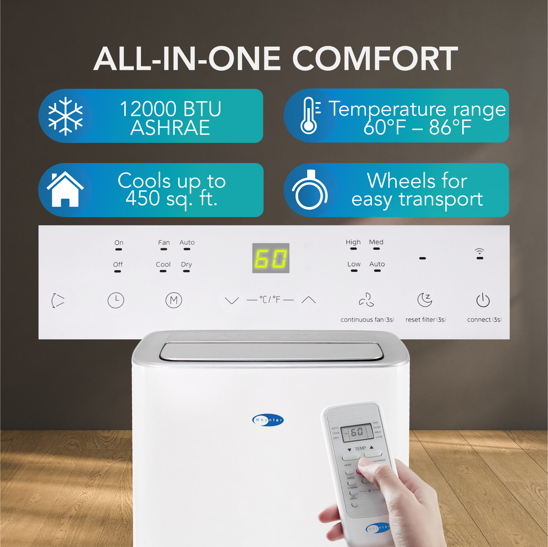 Whynter 13,500 BTU Wi-Fi Portable Air Conditioner, Dehumidifier & Fan | ARC-1050XP