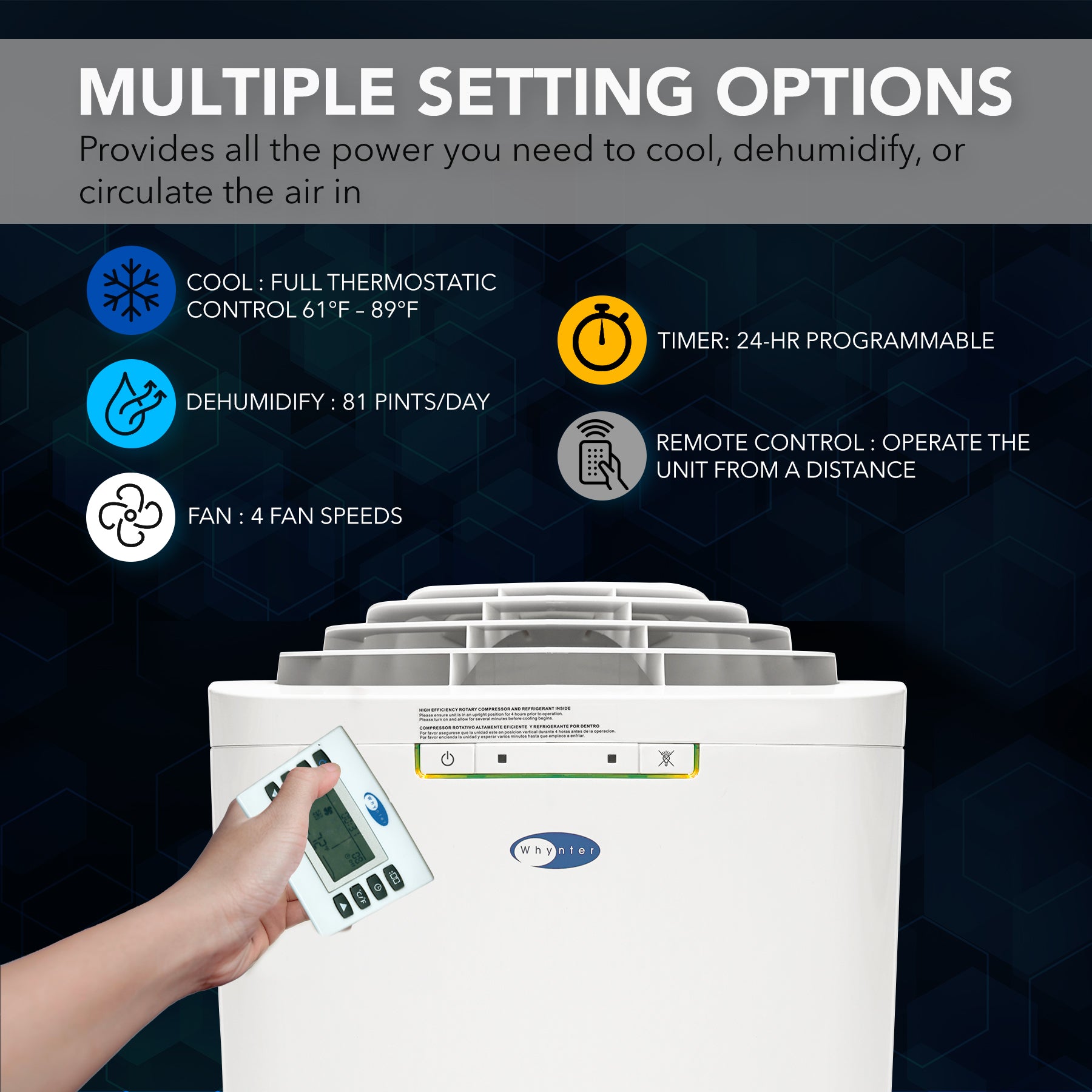 Whynter 11,000 BTU Dual Hose Portable Air Conditioner, Dehumidifier & Fan | ARC-110WD