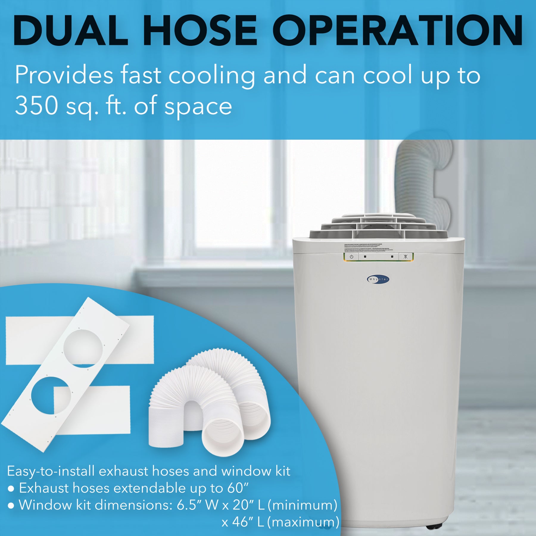 Whynter 11,000 BTU Dual Hose Portable Air Conditioner, Dehumidifier & Fan | ARC-110WD