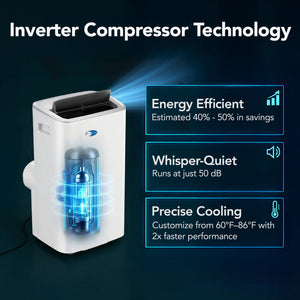 Whynter NEX Inverter 13,000 BTU Dual Hose Smart Portable Air Conditioner, Dehumidifier & Fan | ARC-1280WX