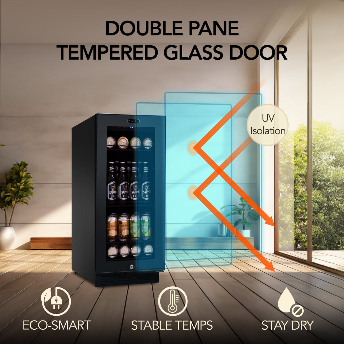 Whynter 128-Can Beverage Fridge, Black Glass | BBR-801BG