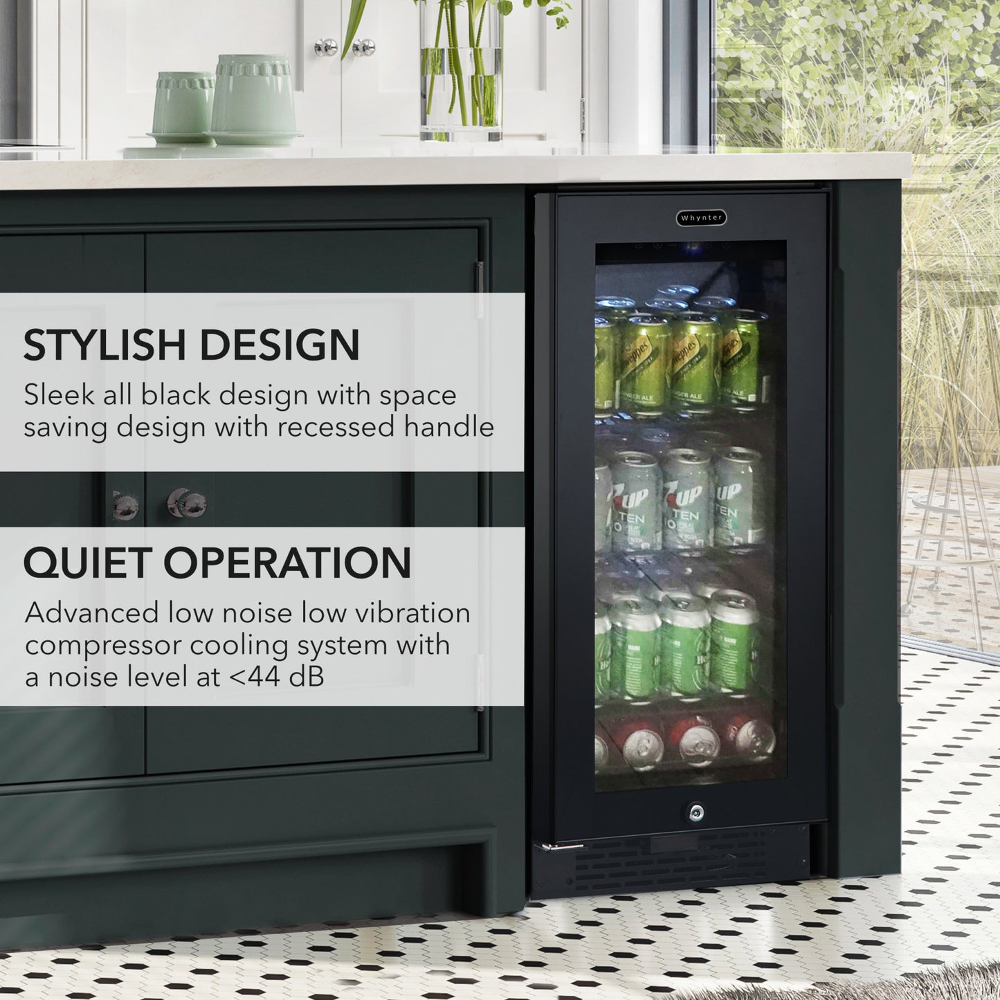 Whynter BBR-801BG 15” Built-In Beverage Refrigerator – 128 Can Black Glass Undercounter Fridge with Digital Control, Lock & LED Lighting