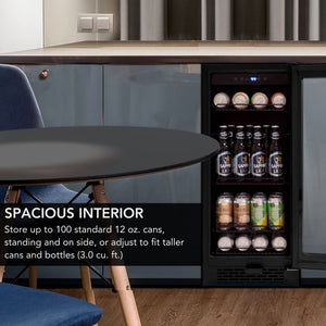 Whynter 128-Can Beverage Fridge, Black Glass | BBR-801BG