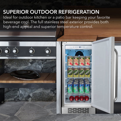 Whynter BOR-326FS 15” Built-In Indoor/Outdoor Beverage Refrigerator – 3.0 cu ft Stainless Steel Cooler, ENERGY STAR®, Reversible Door