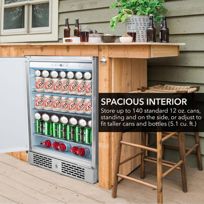 Whynter BOR-53024-SSW 24” Built-In Indoor/Outdoor Beverage Refrigerator – 5.3 cu ft Stainless Steel Cooler, ENERGY STAR®, Lock & Wheels