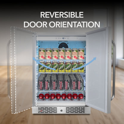 Whynter BOR-53024-SSW 24” Built-In Indoor/Outdoor Beverage Refrigerator – 5.3 cu ft Stainless Steel Cooler, ENERGY STAR®, Lock & Wheels