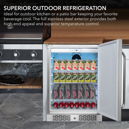 Whynter BOR-53024-SSW 24” Built-In Indoor/Outdoor Beverage Refrigerator – 5.3 cu ft Stainless Steel Cooler, ENERGY STAR®, Lock & Wheels