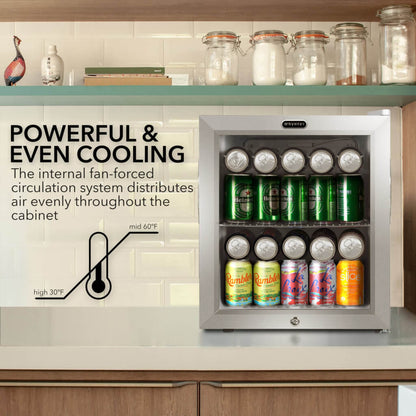 Whynter BR-062WS 68-Can Beverage Refrigerator Cooler with Lock, Glass Door & Stainless Steel Finish – 17” Freestanding Mini Fridge