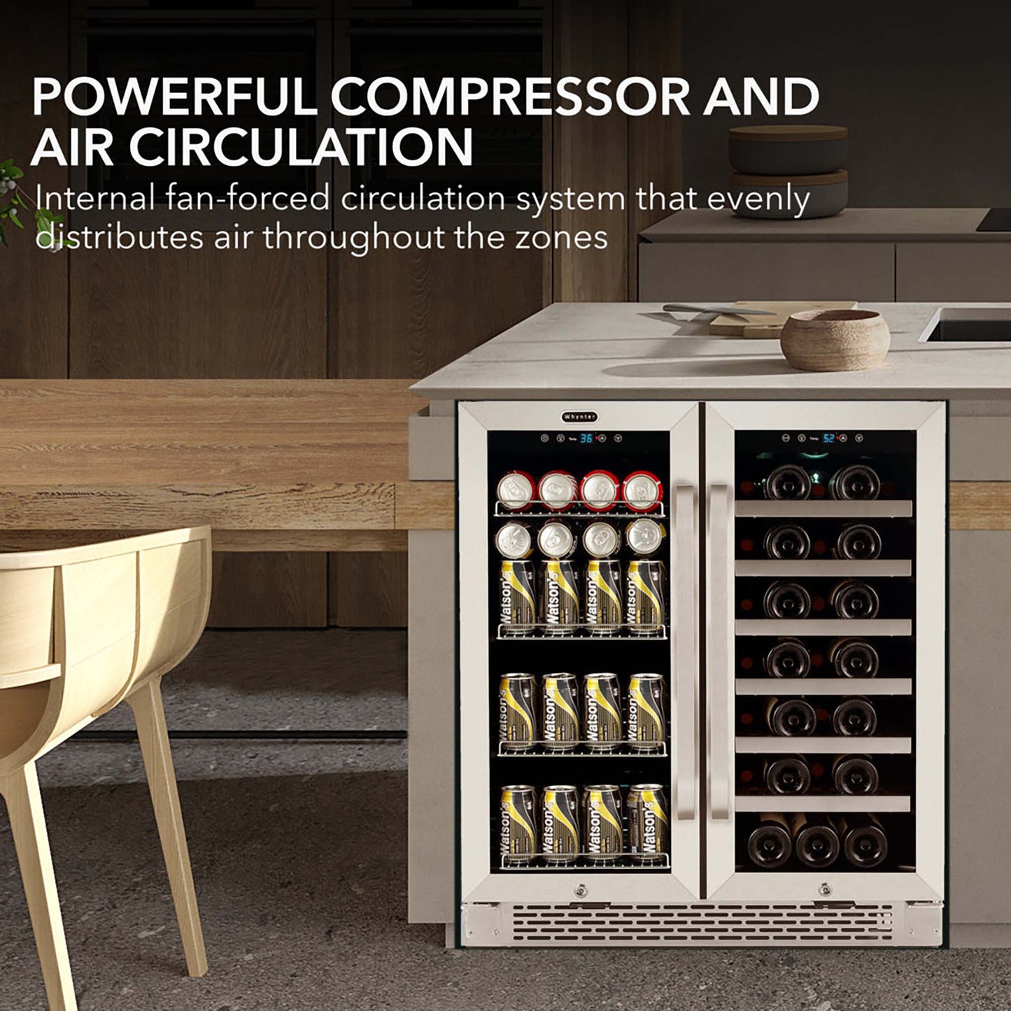 Whynter BWB-3388FDS 30” Built-In French Door Dual Zone Wine & Beverage Refrigerator – 33 Bottle & 88 Can Stainless Steel Beverage Center
