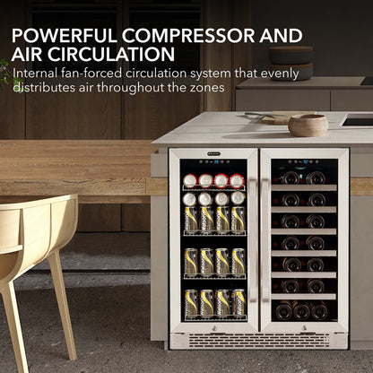 Whynter BWB-3388FDS 30” Built-In French Door Dual Zone Wine & Beverage Refrigerator – 33 Bottle & 88 Can Stainless Steel Beverage Center