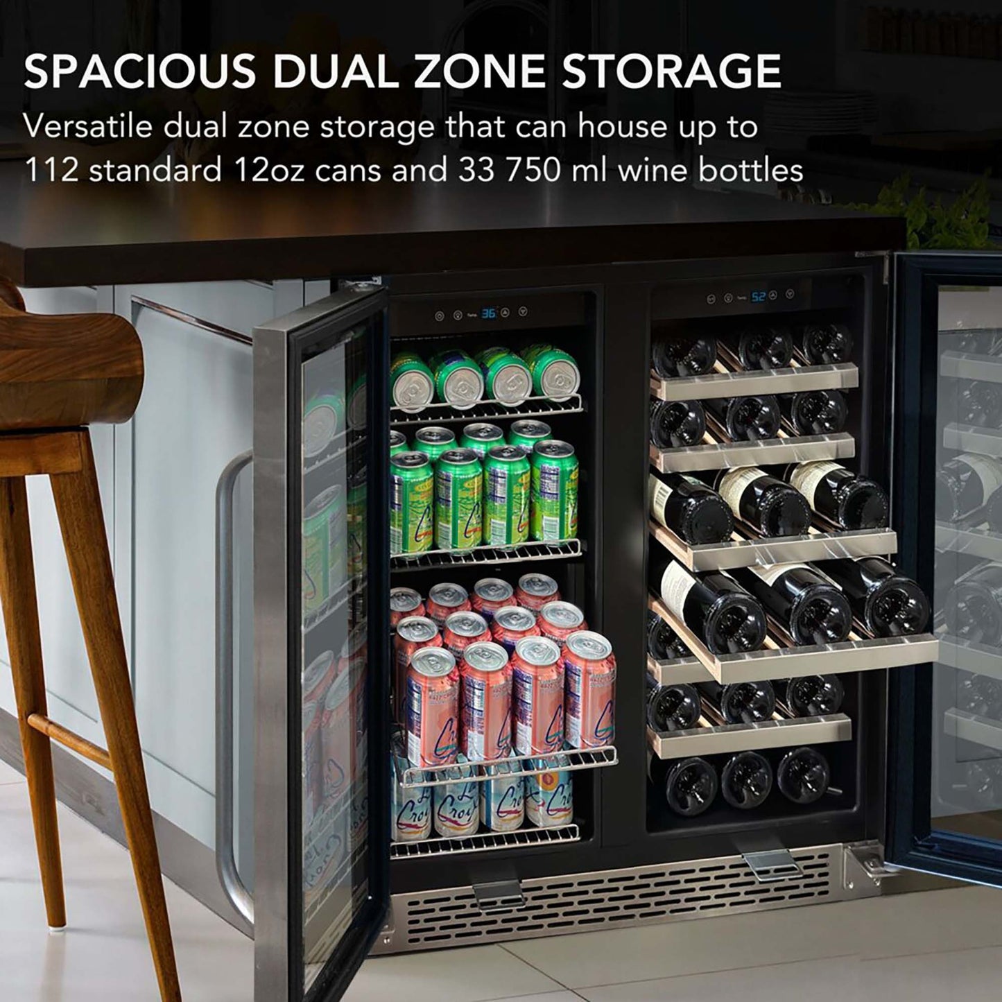Whynter BWB-3388FDS 30” Built-In French Door Dual Zone Wine & Beverage Refrigerator – 33 Bottle & 88 Can Stainless Steel Beverage Center