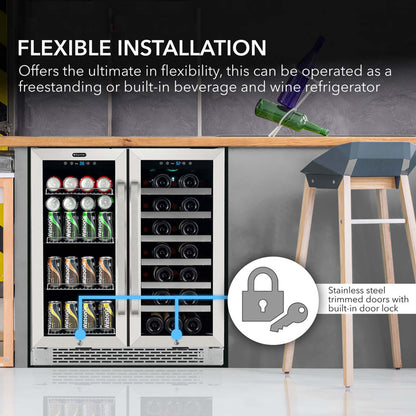 Whynter BWB-3388FDS 30” Built-In French Door Dual Zone Wine & Beverage Refrigerator – 33 Bottle & 88 Can Stainless Steel Beverage Center