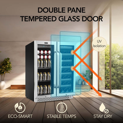 Whynter BWB-3388FDS 30” Built-In French Door Dual Zone Wine & Beverage Refrigerator – 33 Bottle & 88 Can Stainless Steel Beverage Center