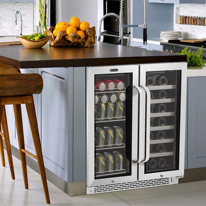 Whynter BWB-3388FDS 30” Built-In French Door Dual Zone Wine & Beverage Refrigerator – 33 Bottle & 88 Can Stainless Steel Beverage Center