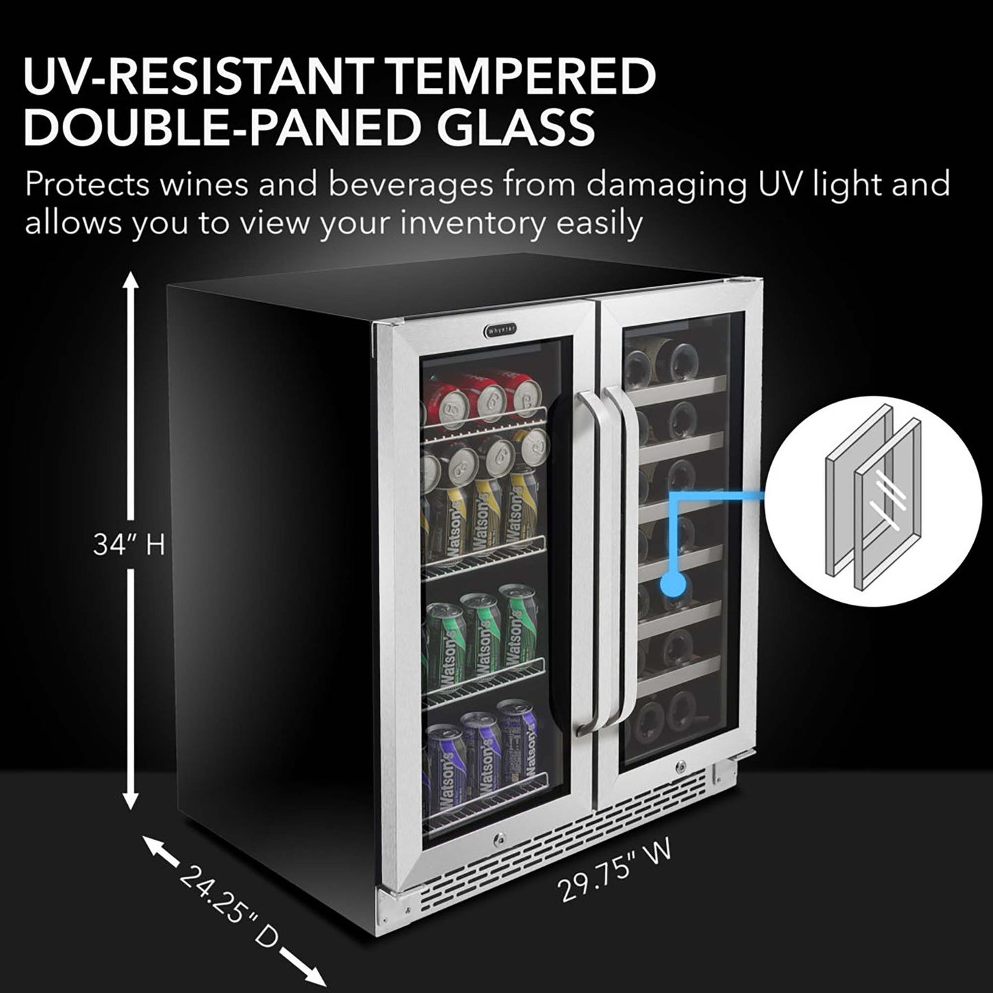Whynter BWB-3388FDS 30” Built-In French Door Dual Zone Wine & Beverage Refrigerator – 33 Bottle & 88 Can Stainless Steel Beverage Center
