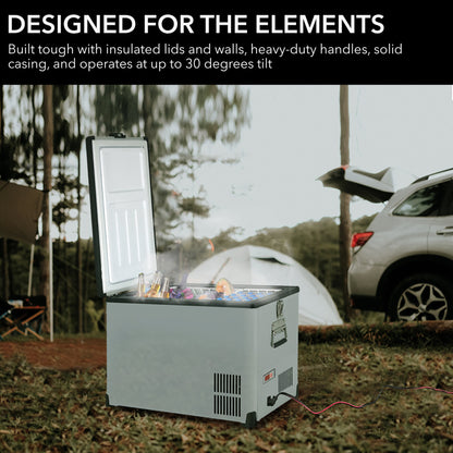 Whynter FM-452SG Elite 45 Quart Portable Freezer & Fridge – Dual Zone, 12V/24V DC & 110V AC, -8°F to 50°F, Wheeled Travel Cooler