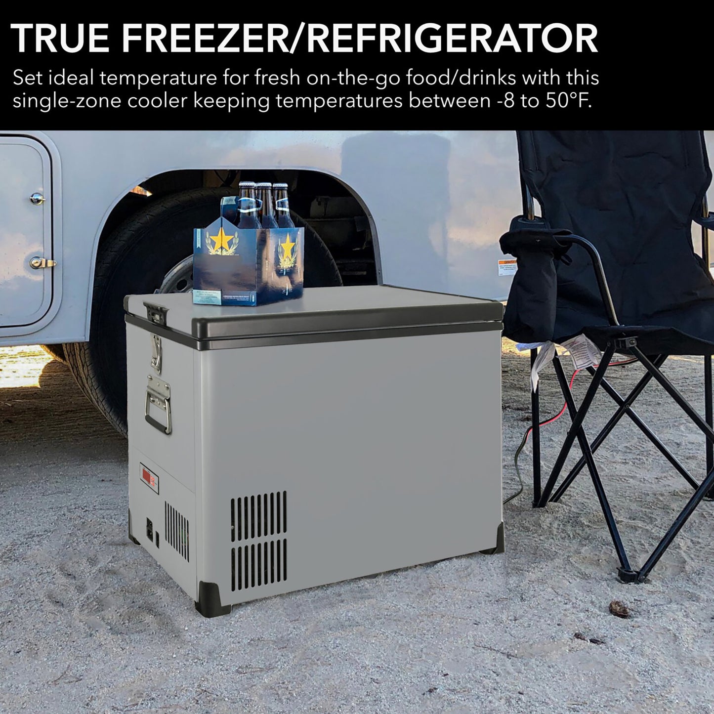 Whynter FM-452SG Elite 45 Quart Portable Freezer & Fridge – Dual Zone, 12V/24V DC & 110V AC, -8°F to 50°F, Wheeled Travel Cooler