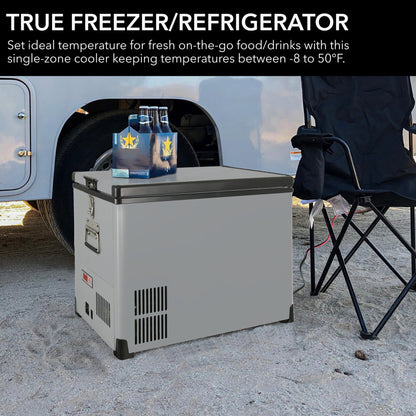 Whynter FM-452SG Elite 45 Quart Portable Freezer & Fridge – Dual Zone, 12V/24V DC & 110V AC, -8°F to 50°F, Wheeled Travel Cooler