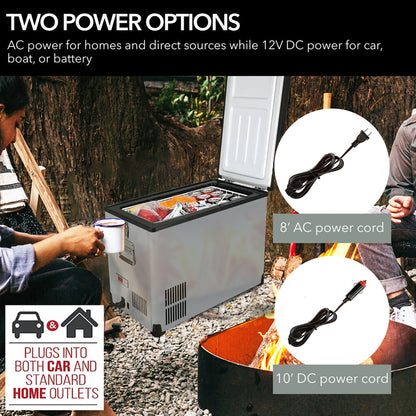 Whynter FM-452SG Elite 45 Quart Portable Freezer & Fridge – Dual Zone, 12V/24V DC & 110V AC, -8°F to 50°F, Wheeled Travel Cooler