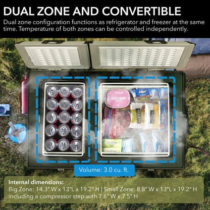 Whynter FM-901DZ 90 Quart Dual Zone Portable Fridge & Freezer – 12V/110V AC, Wheeled Travel Cooler, -8°F to 50°F