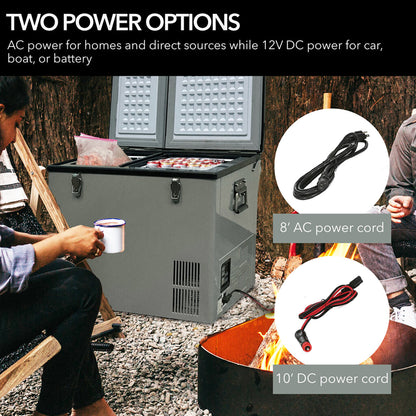Whynter FM-901DZ 90 Quart Dual Zone Portable Fridge & Freezer – 12V/110V AC, Wheeled Travel Cooler, -8°F to 50°F