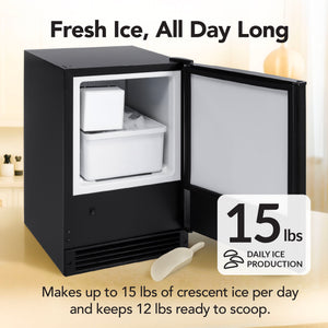 Whynter 15-Inch Built-In Automatic Crescent Ice Maker, Matte Black | UIM-158-BK