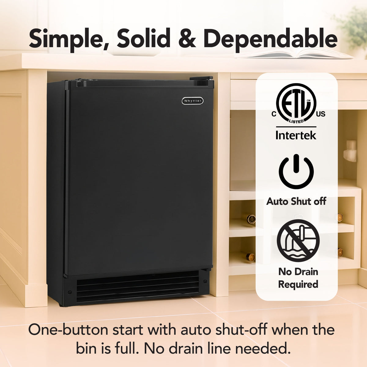 Whynter 15-Inch Built-In Automatic Crescent Ice Maker, Matte Black | UIM-158-BK
