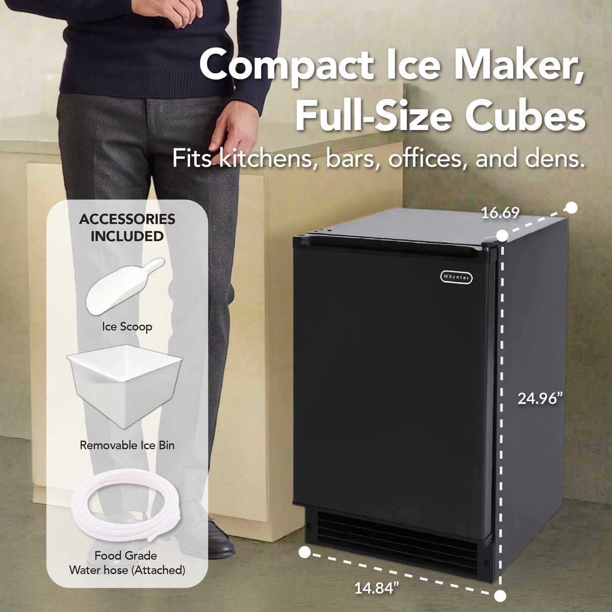 Whynter 15-Inch Built-In Automatic Crescent Ice Maker, Matte Black | UIM-158-BK
