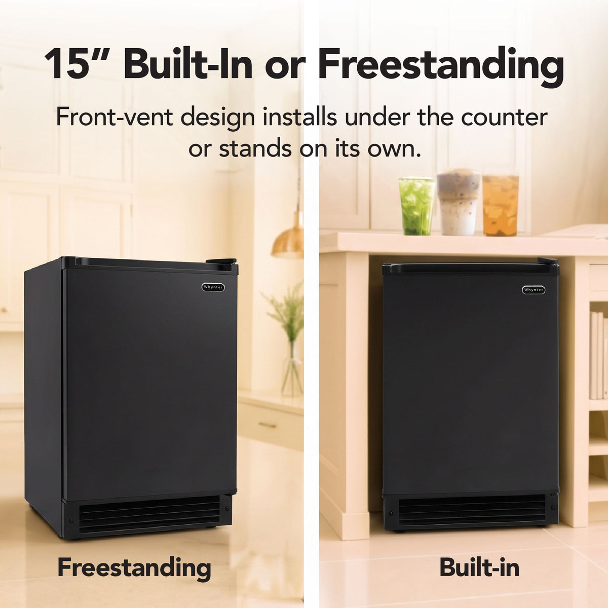 Whynter 15-Inch Built-In Automatic Crescent Ice Maker, Matte Black | UIM-158-BK
