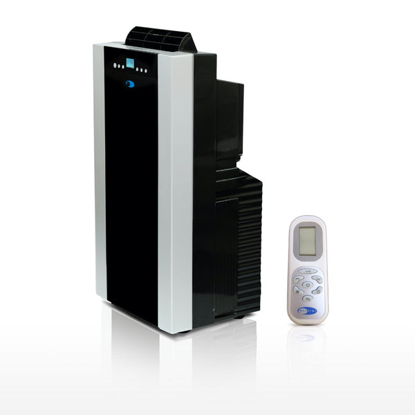 Whynter ARC-14S 14,000 BTU dual-hose portable air conditioner in platinum/black finish, shown front-facing on a white studio background.